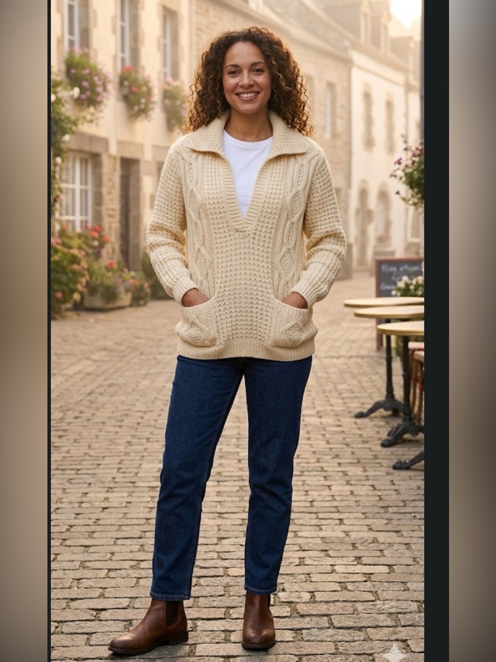 Vintage 1980's Gaeltarra Aran Hand loomed Sweater Cream Sweater Size L